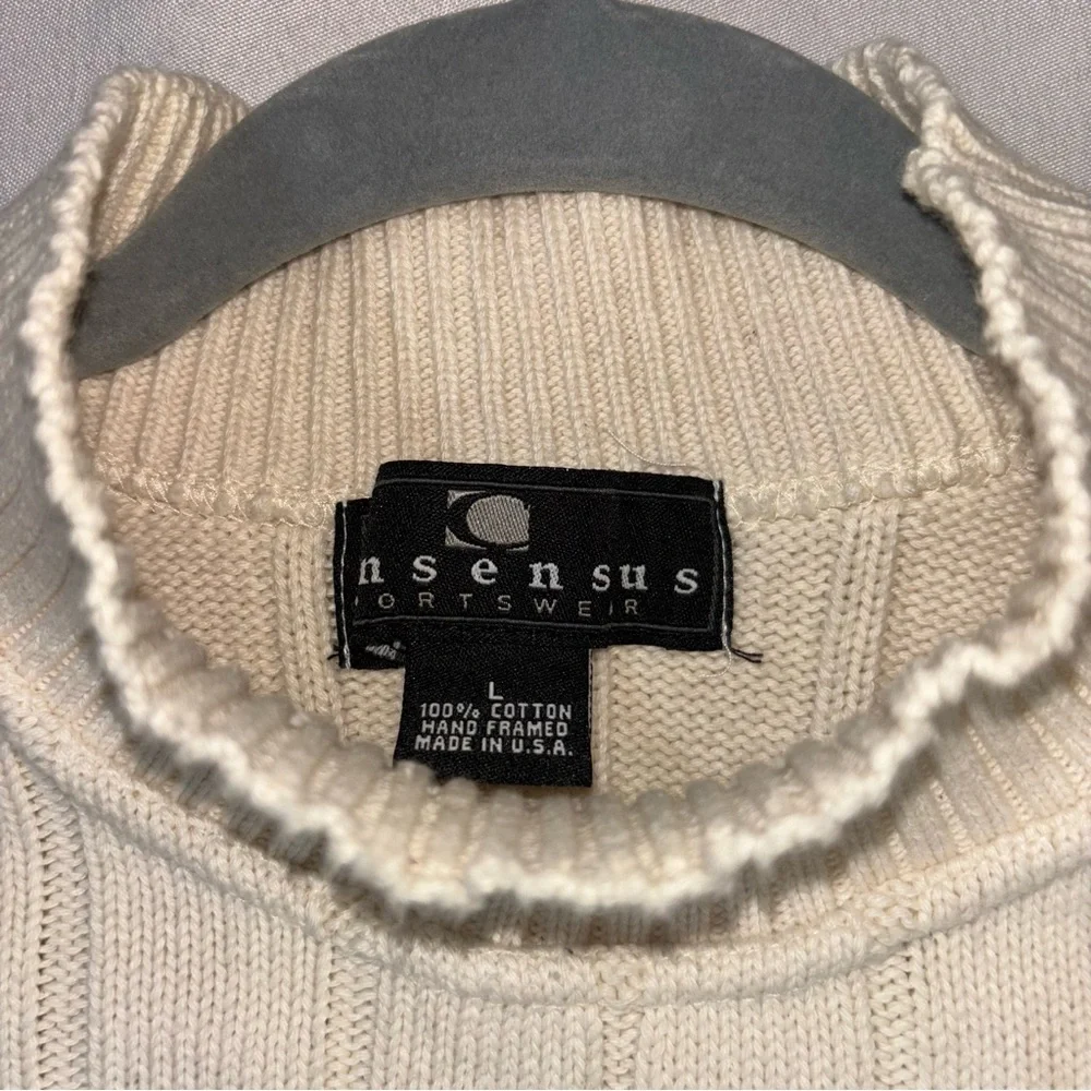 Consensus Sportswear Mock Neck Sweater Wide Ribbed 100% Cotton USA Made Size L
